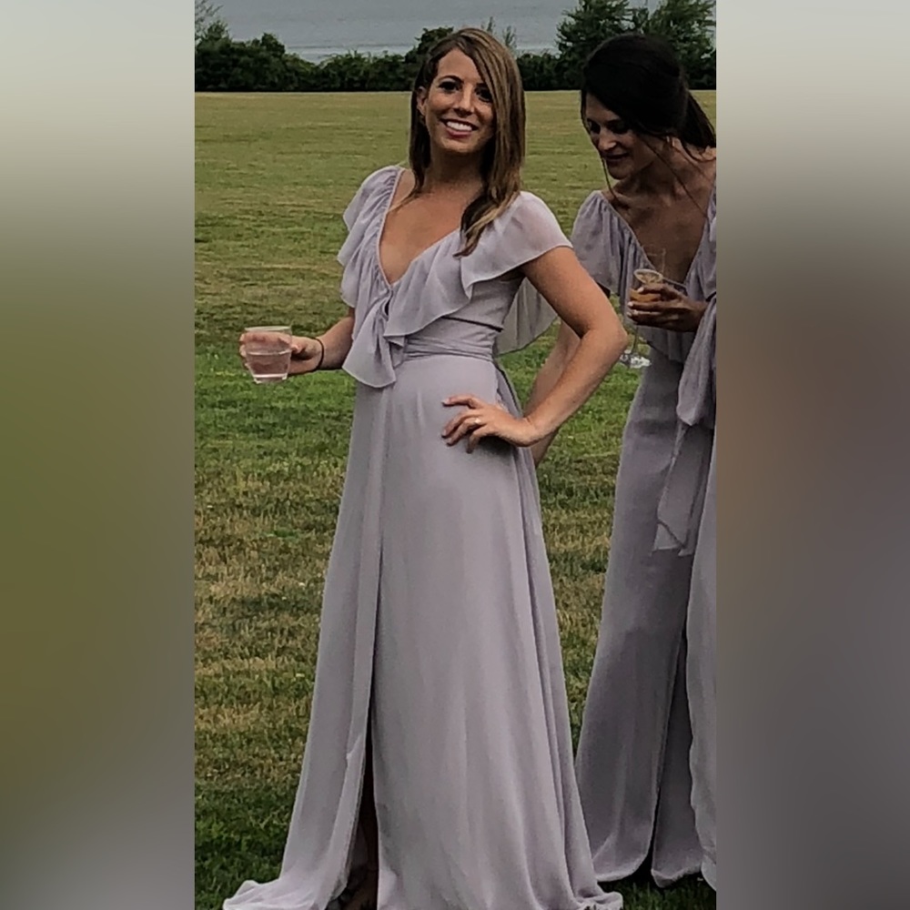 Joanna August Ceremony bridesmaid collection. Color is Silver Bells, xs